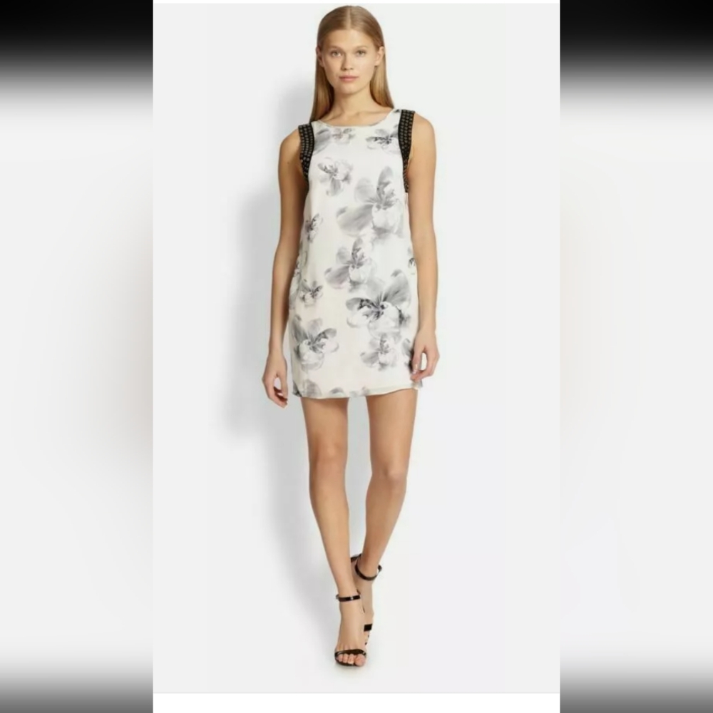 Haute Hippie Floral Silk Dress White Gray Black  Women's Size Small